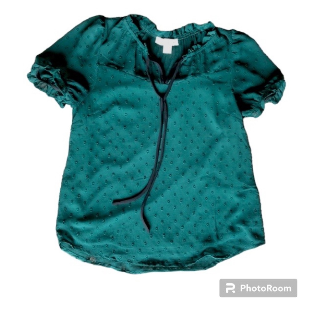 Monteau Dark Green Formal Blouse, textured Dots Size M